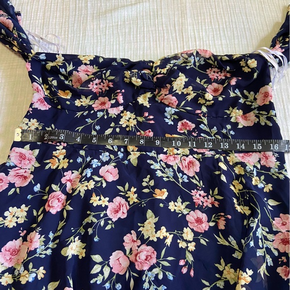 NWOT Lulus Charming Passion Navy Blue Floral Off-the-Shoulder Maxi Dress - Picture 2 of 11